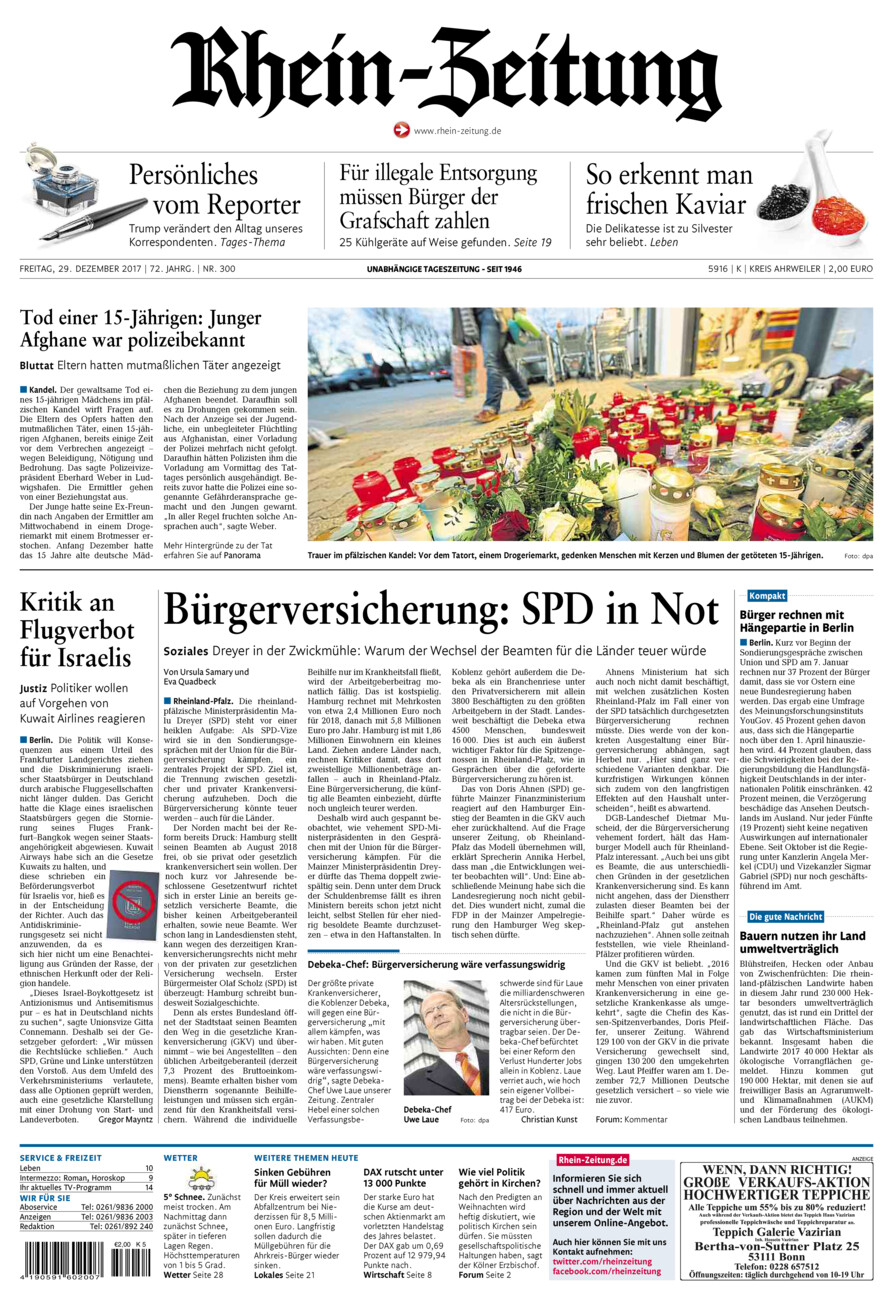 Rhein-Zeitung Kreis Ahrweiler vom Freitag, 29.12.2017