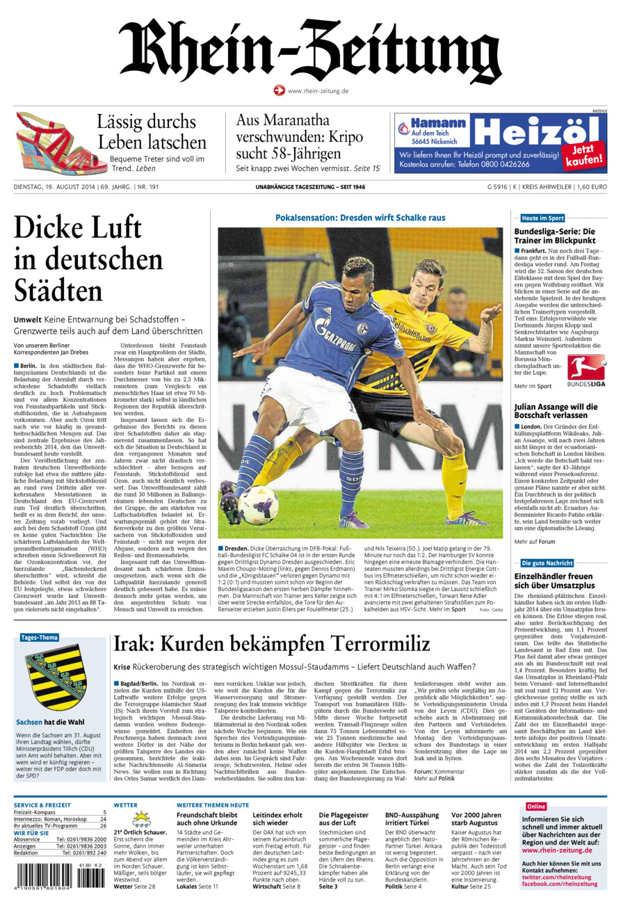 Rhein-Zeitung Kreis Ahrweiler vom Dienstag, 19.08.2014