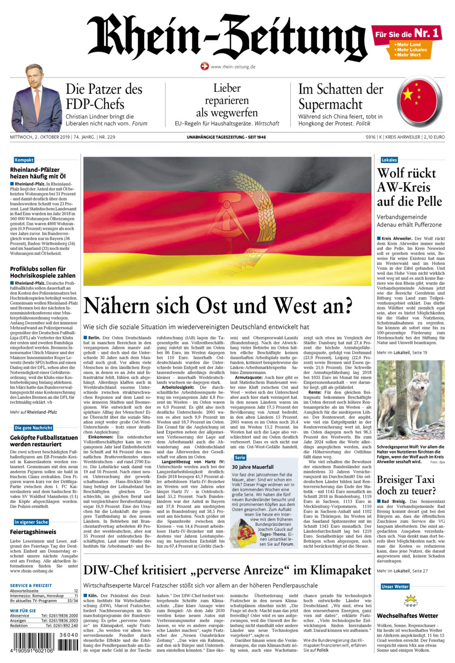 Rhein-Zeitung Kreis Ahrweiler vom Mittwoch, 02.10.2019