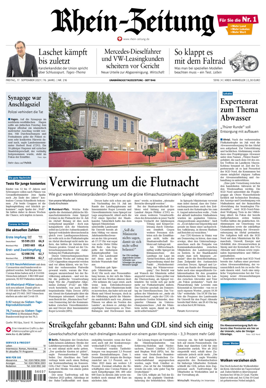 Rhein-Zeitung Kreis Ahrweiler vom Freitag, 17.09.2021