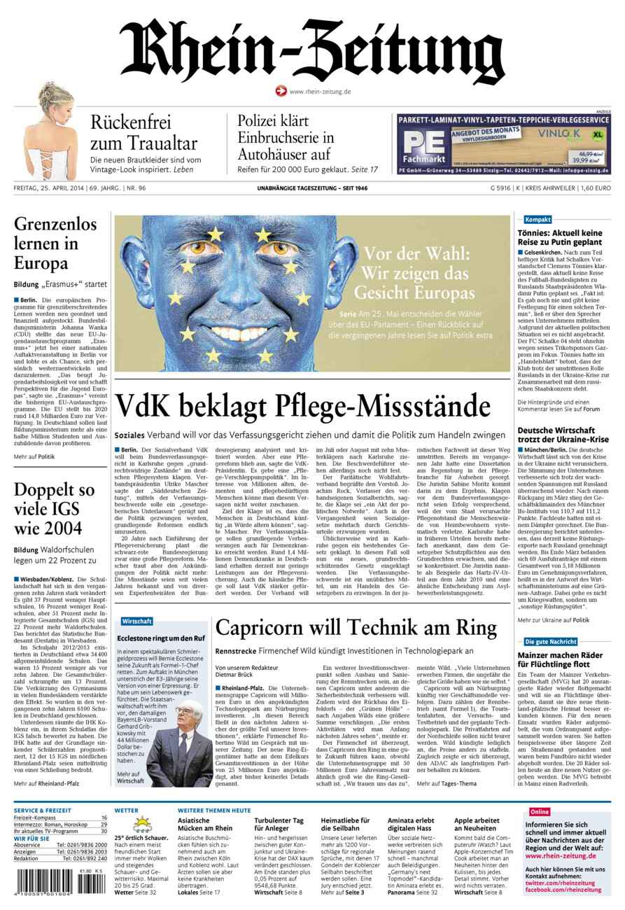 Rhein-Zeitung Kreis Ahrweiler vom Freitag, 25.04.2014