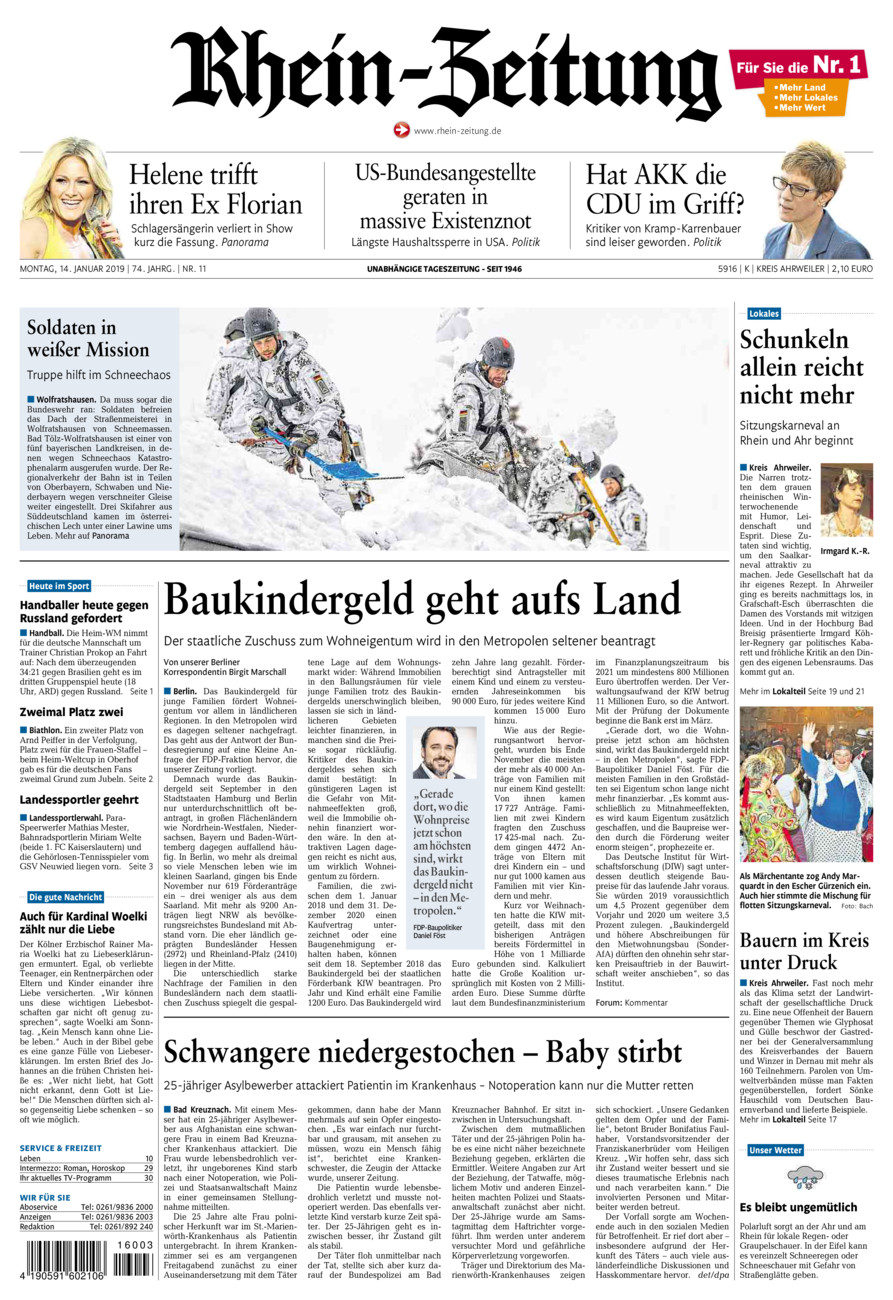 Rhein-Zeitung Kreis Ahrweiler vom Montag, 14.01.2019