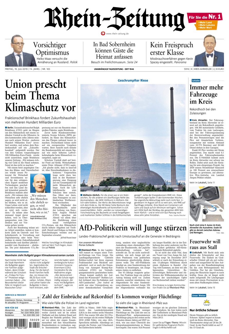 Rhein-Zeitung Kreis Ahrweiler vom Freitag, 19.07.2019