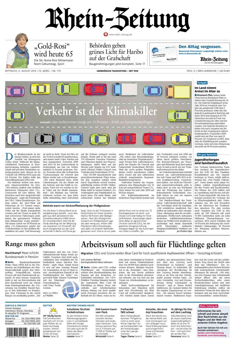Rhein-Zeitung Kreis Ahrweiler vom Mittwoch, 05.08.2015