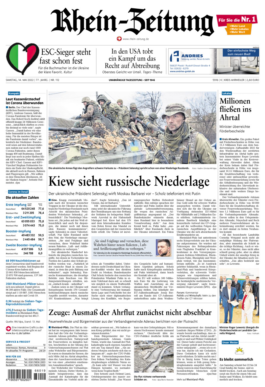 Rhein-Zeitung Kreis Ahrweiler vom Samstag, 14.05.2022