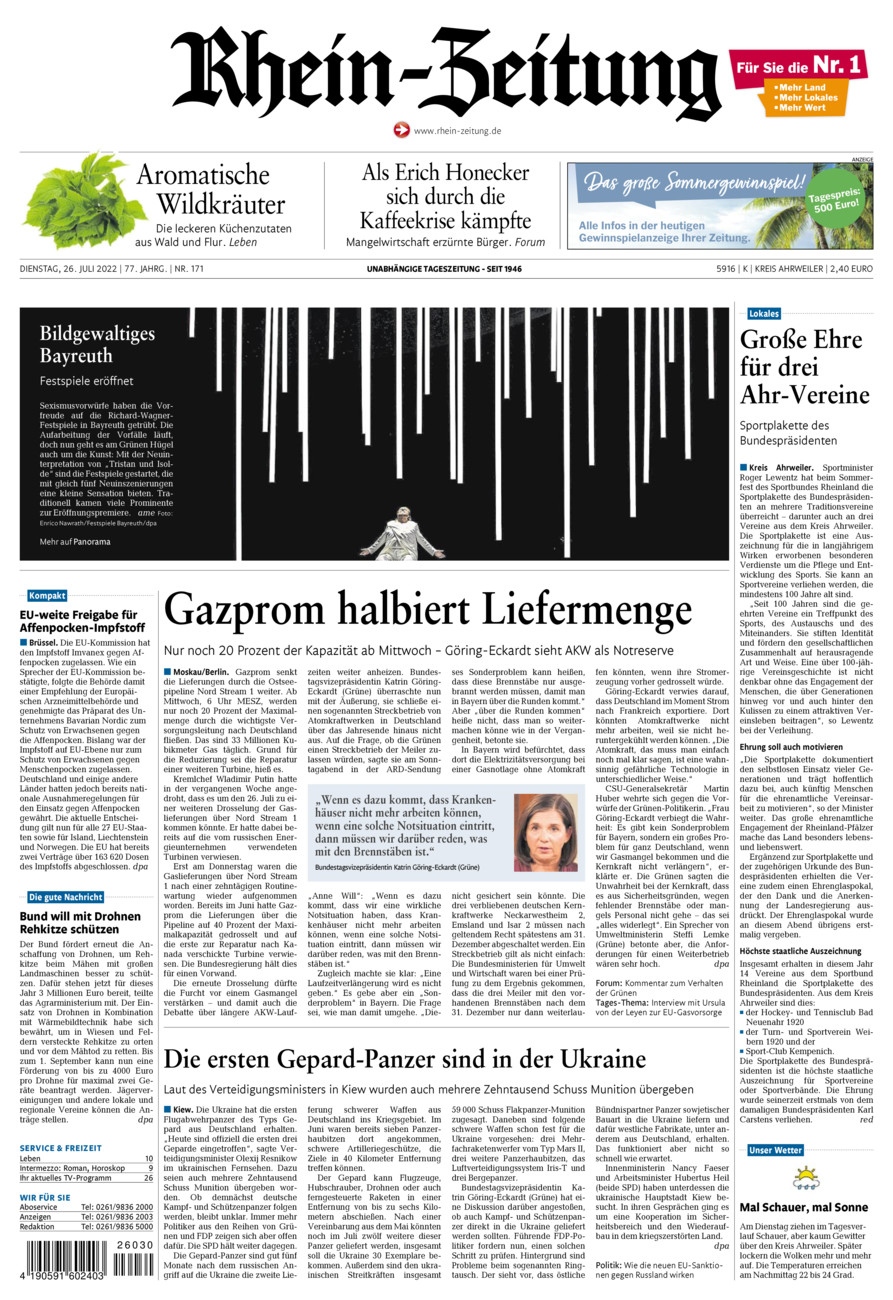 Rhein-Zeitung Kreis Ahrweiler vom Dienstag, 26.07.2022