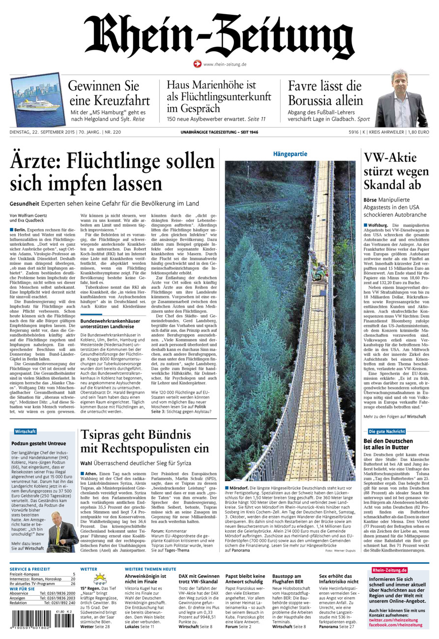 Rhein-Zeitung Kreis Ahrweiler vom Dienstag, 22.09.2015