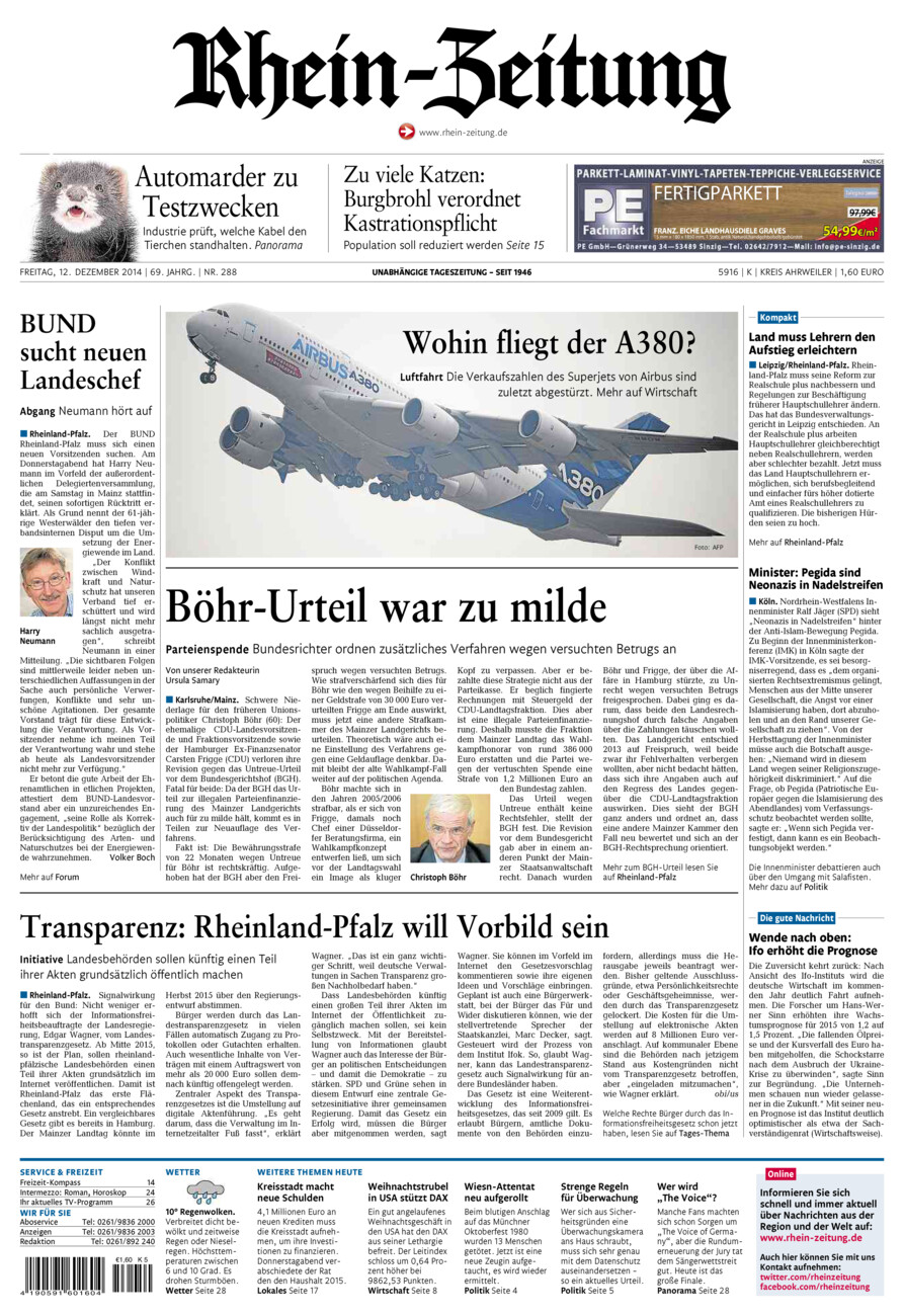 Rhein-Zeitung Kreis Ahrweiler vom Freitag, 12.12.2014