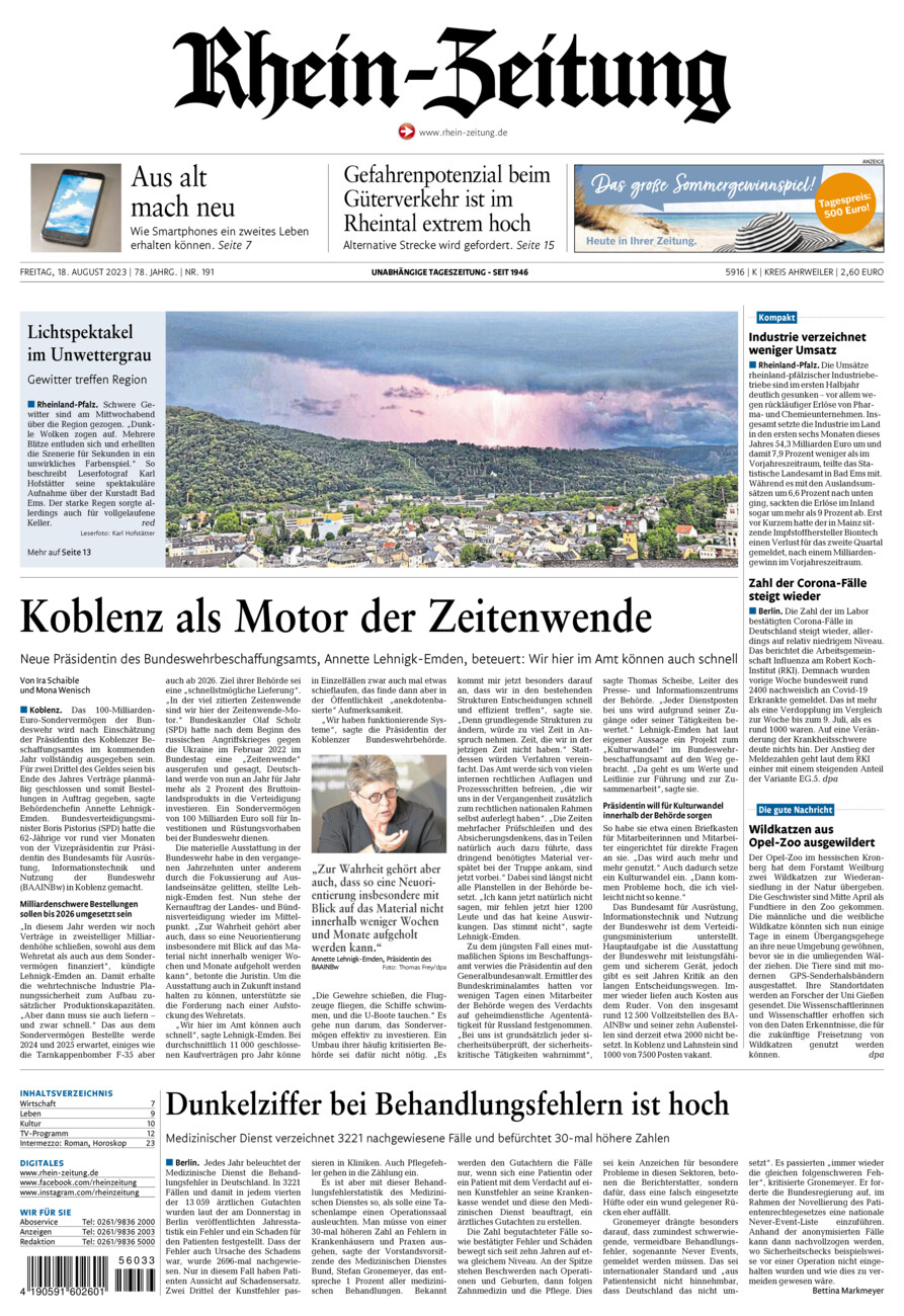 Rhein-Zeitung Kreis Ahrweiler vom Freitag, 18.08.2023