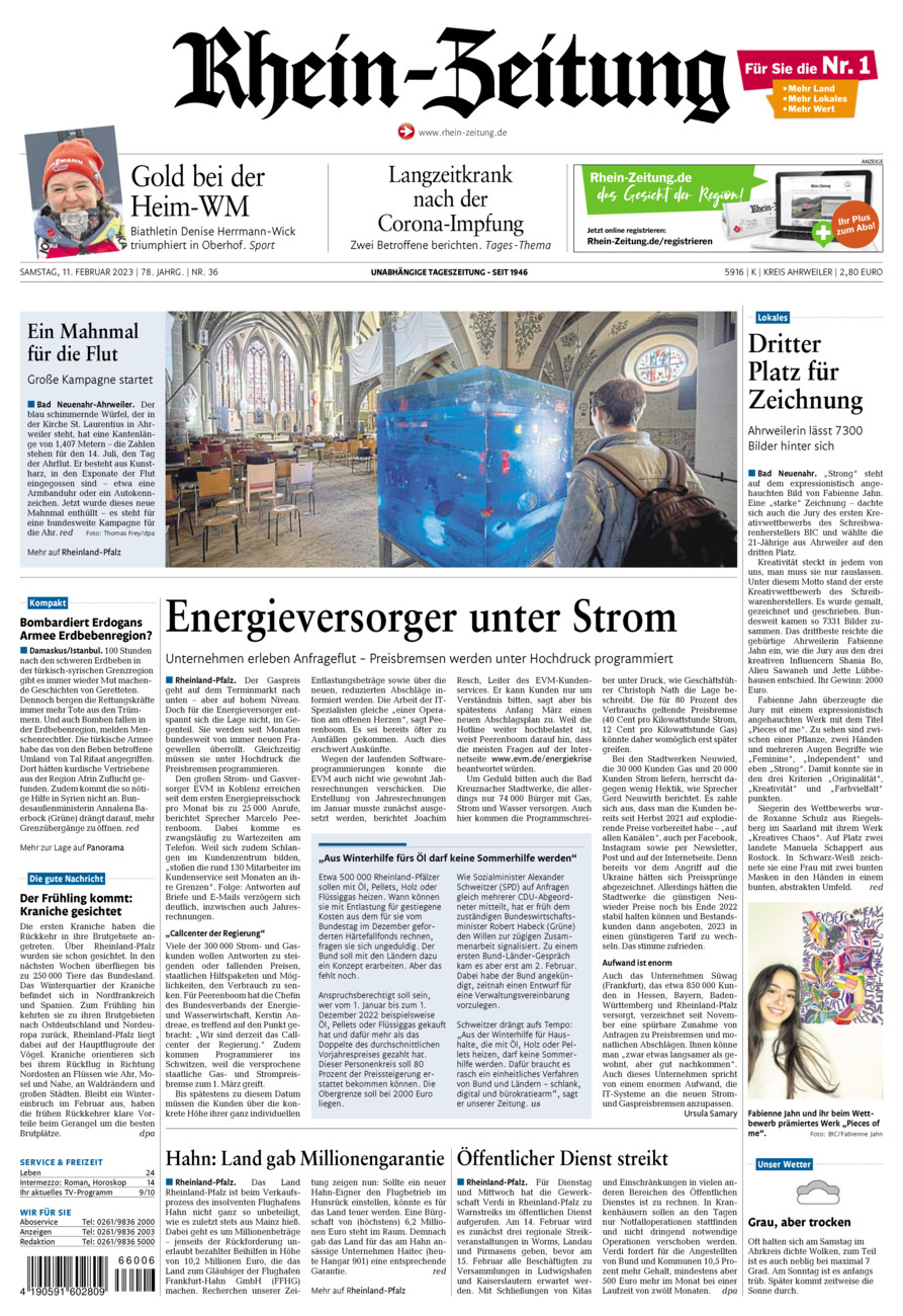 Rhein-Zeitung Kreis Ahrweiler vom Samstag, 11.02.2023