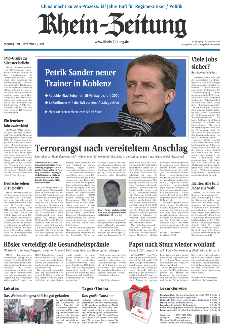 Rhein-Zeitung Kreis Ahrweiler vom Montag, 28.12.2009