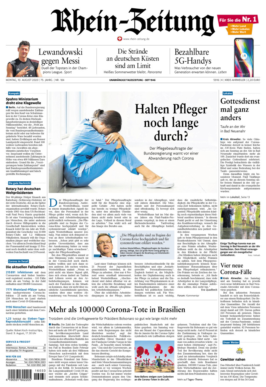 Rhein-Zeitung Kreis Ahrweiler vom Montag, 10.08.2020