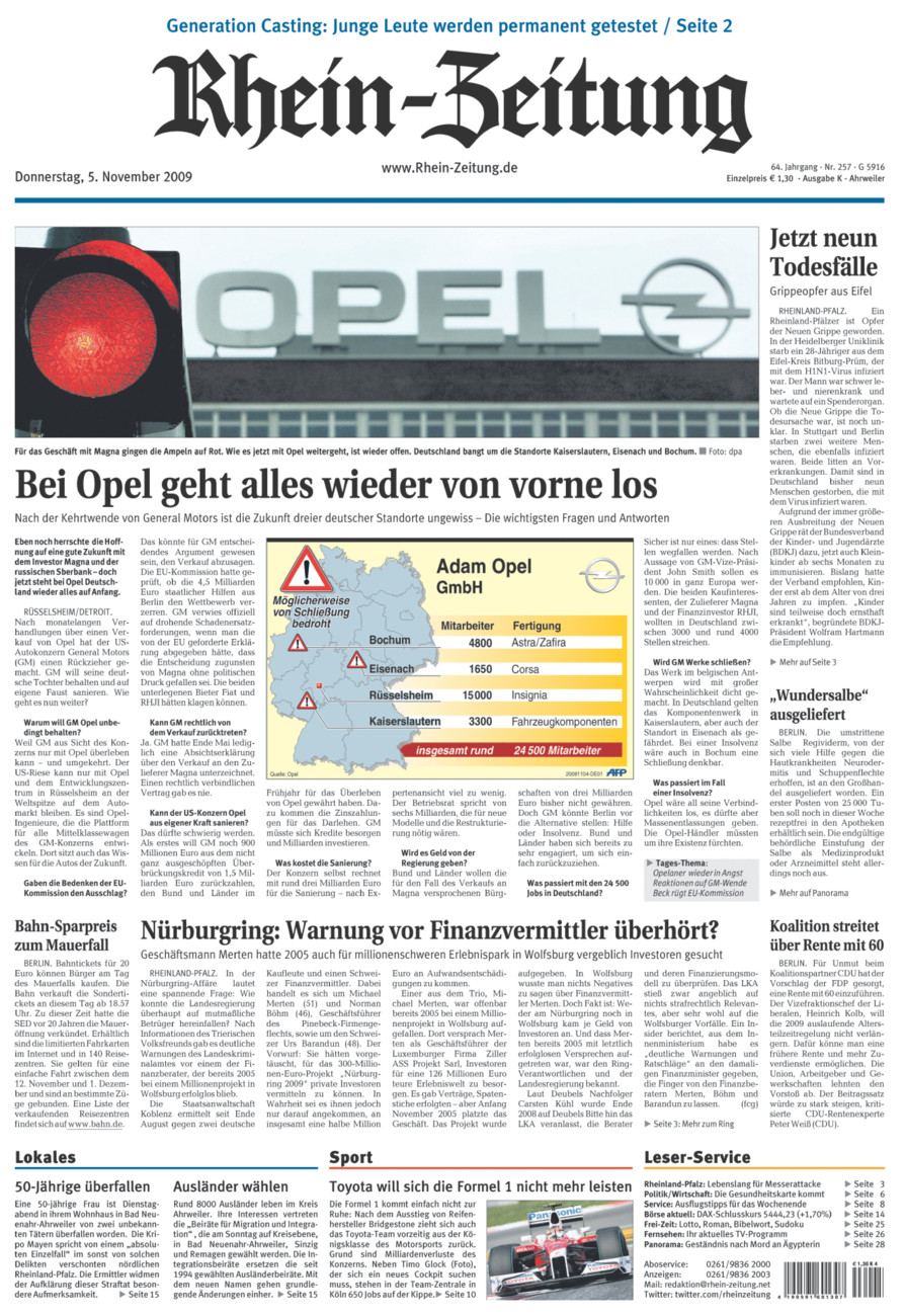 Rhein-Zeitung Kreis Ahrweiler vom Donnerstag, 05.11.2009