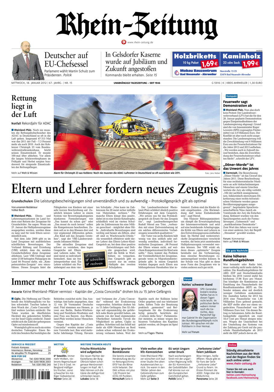 Rhein-Zeitung Kreis Ahrweiler vom Mittwoch, 18.01.2012