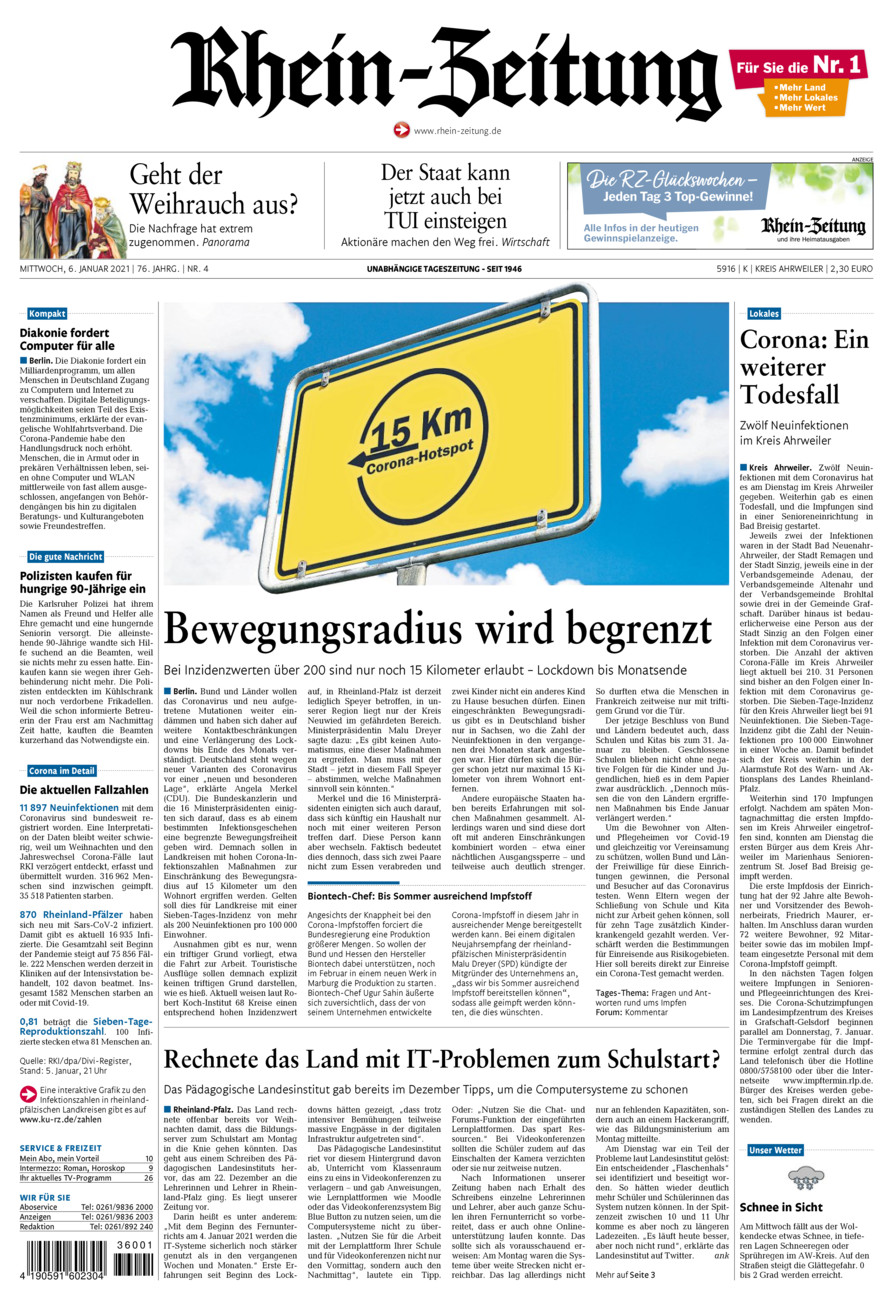 Rhein-Zeitung Kreis Ahrweiler vom Mittwoch, 06.01.2021