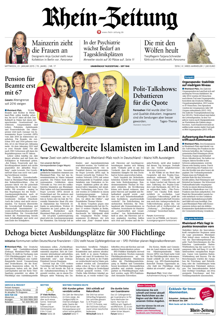 Rhein-Zeitung Kreis Ahrweiler vom Mittwoch, 21.01.2015