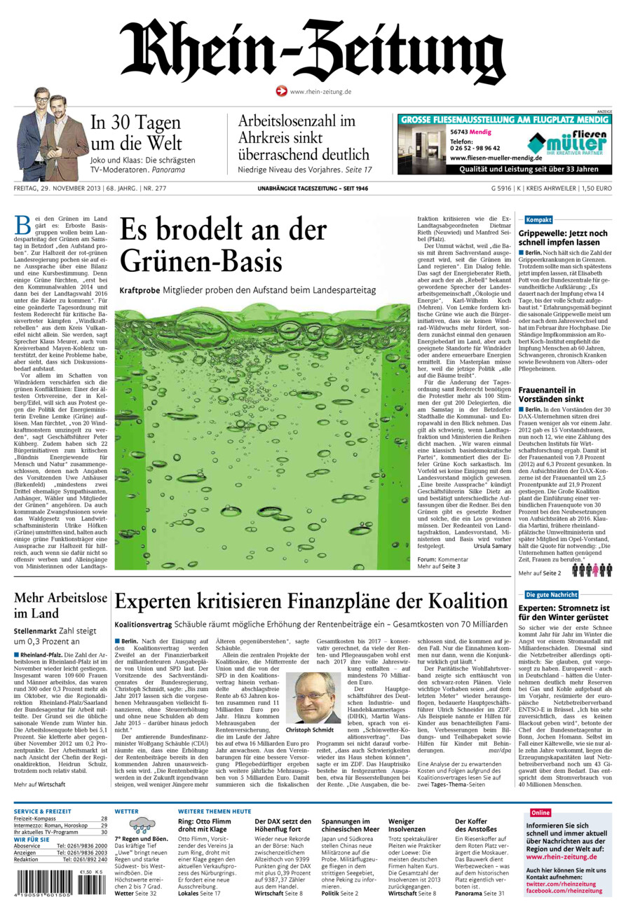 Rhein-Zeitung Kreis Ahrweiler vom Freitag, 29.11.2013
