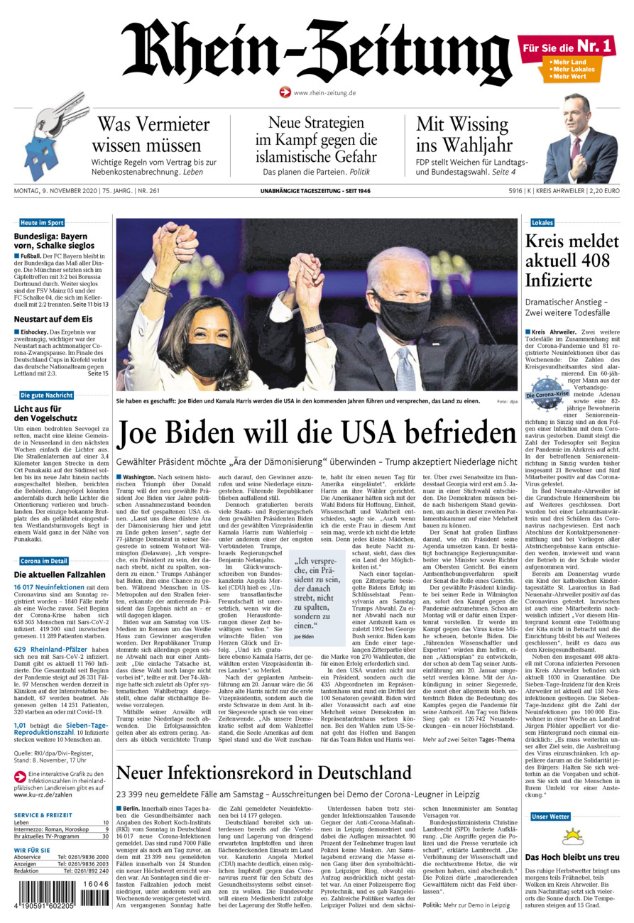 Rhein-Zeitung Kreis Ahrweiler vom Montag, 09.11.2020