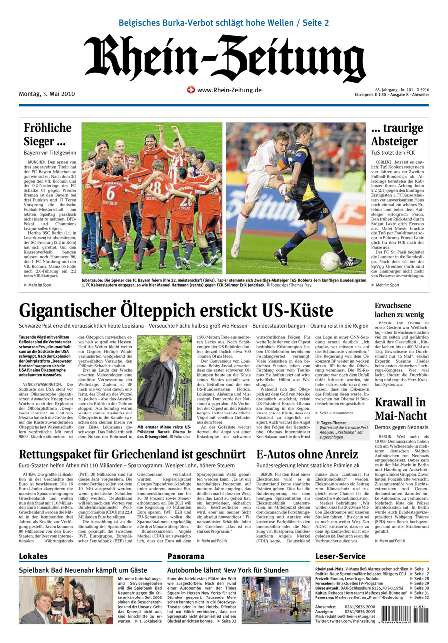 Rhein-Zeitung Kreis Ahrweiler vom Montag, 03.05.2010
