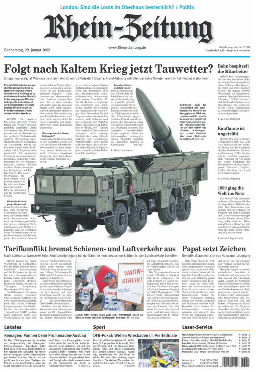 Rhein-Zeitung Kreis Ahrweiler vom Donnerstag, 29.01.2009