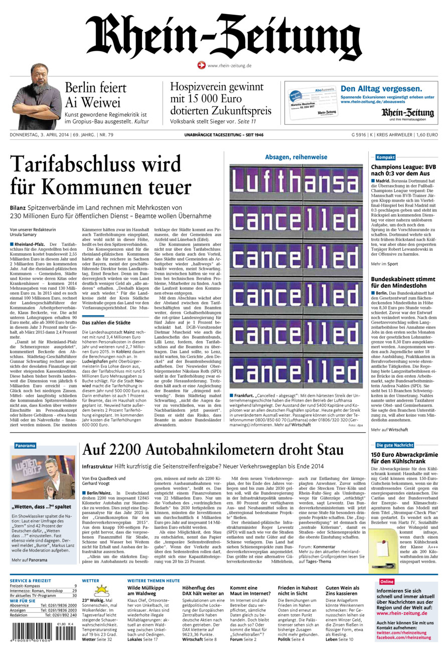 Rhein-Zeitung Kreis Ahrweiler vom Donnerstag, 03.04.2014