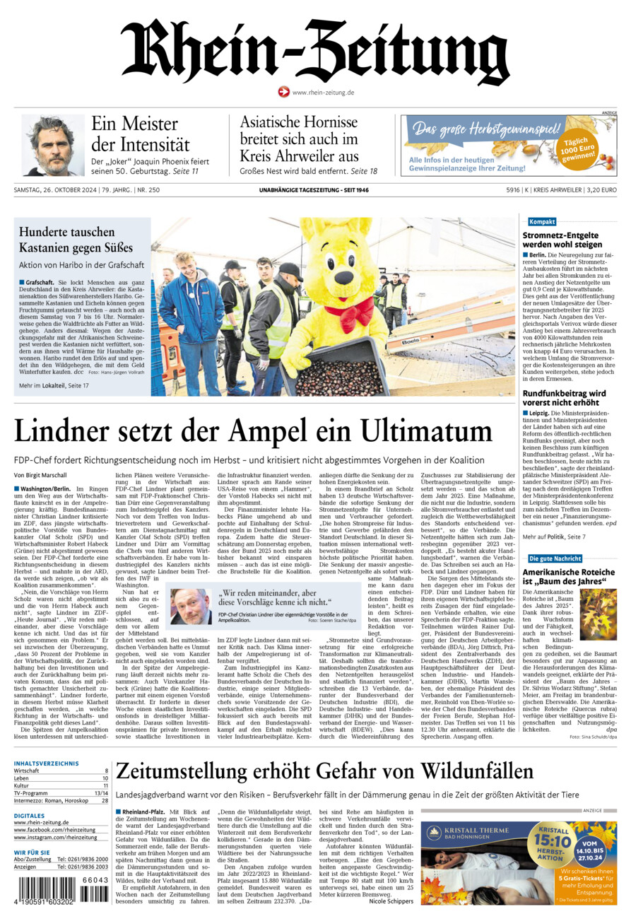 Rhein-Zeitung Kreis Ahrweiler vom Samstag, 26.10.2024