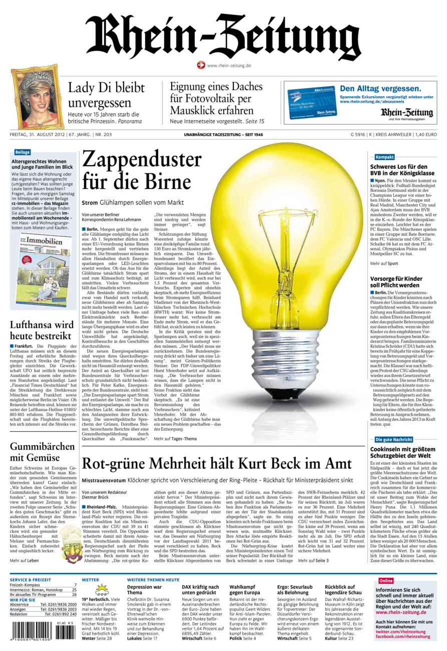 Rhein-Zeitung Kreis Ahrweiler vom Freitag, 31.08.2012