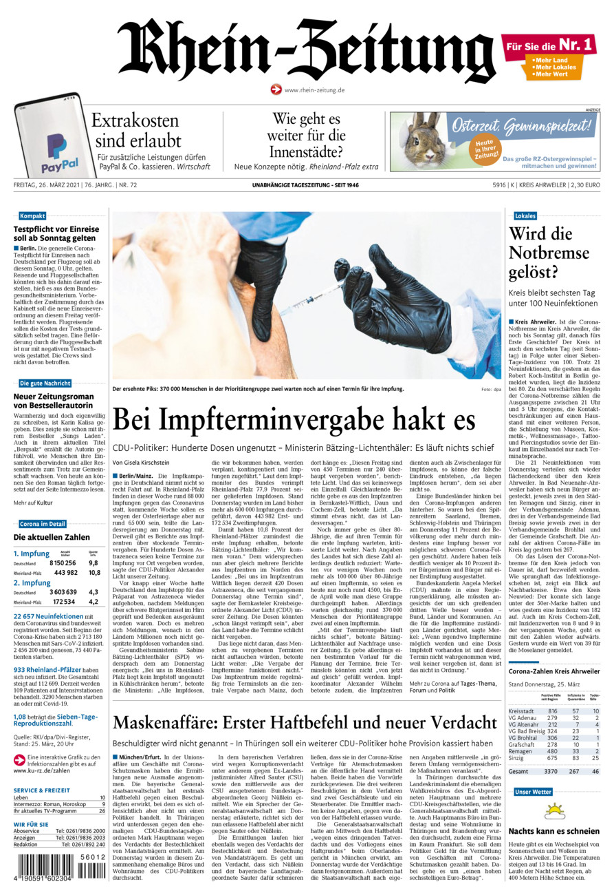 Rhein-Zeitung Kreis Ahrweiler vom Freitag, 26.03.2021