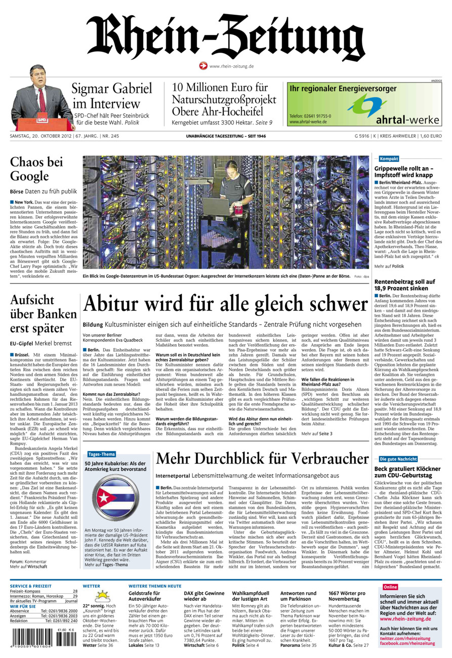 Rhein-Zeitung Kreis Ahrweiler vom Samstag, 20.10.2012