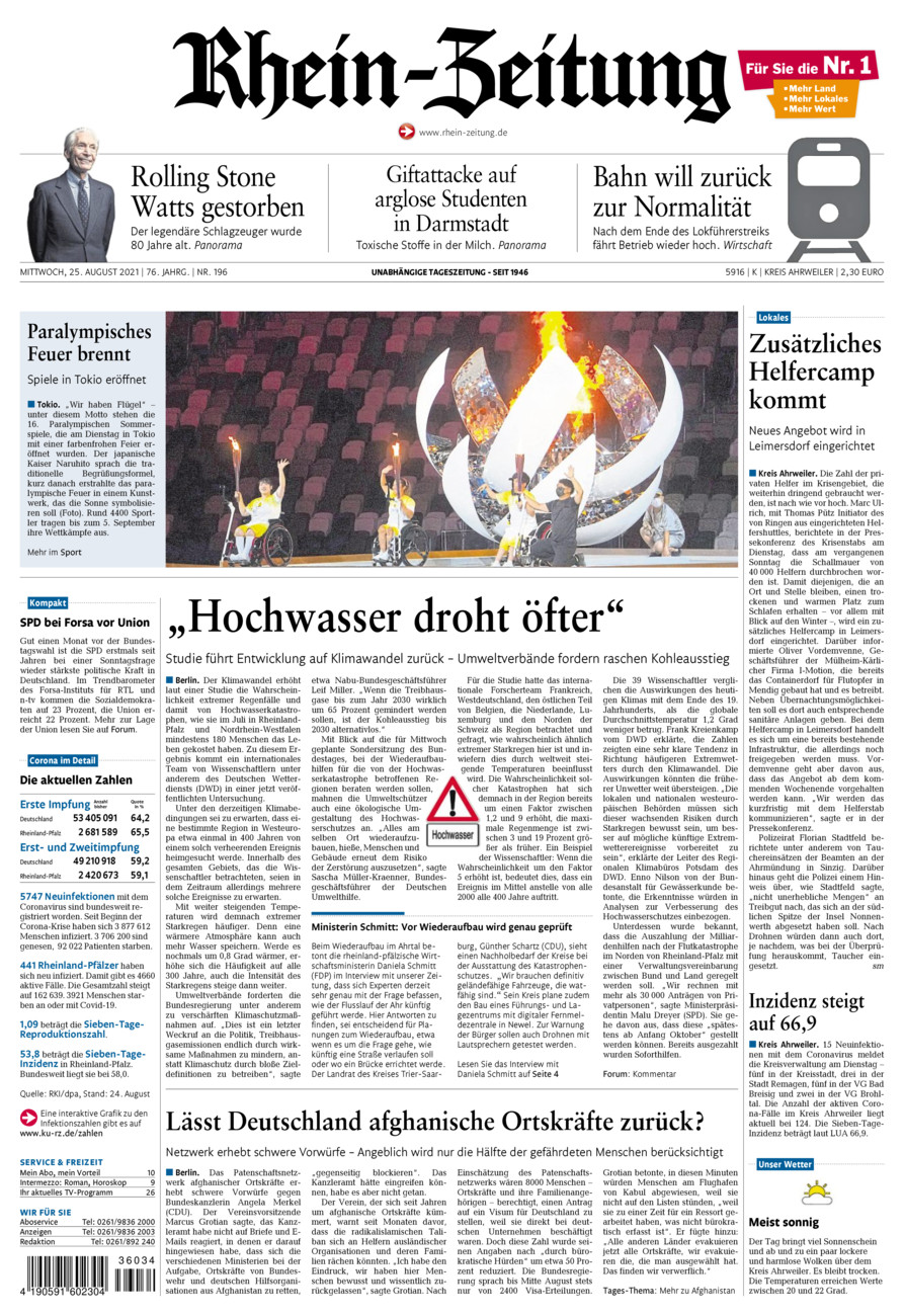 Rhein-Zeitung Kreis Ahrweiler vom Mittwoch, 25.08.2021