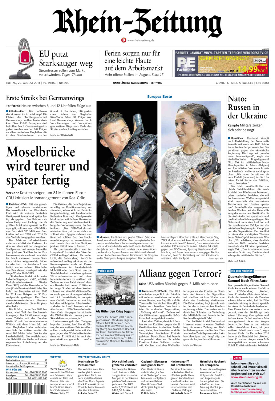 Rhein-Zeitung Kreis Ahrweiler vom Freitag, 29.08.2014
