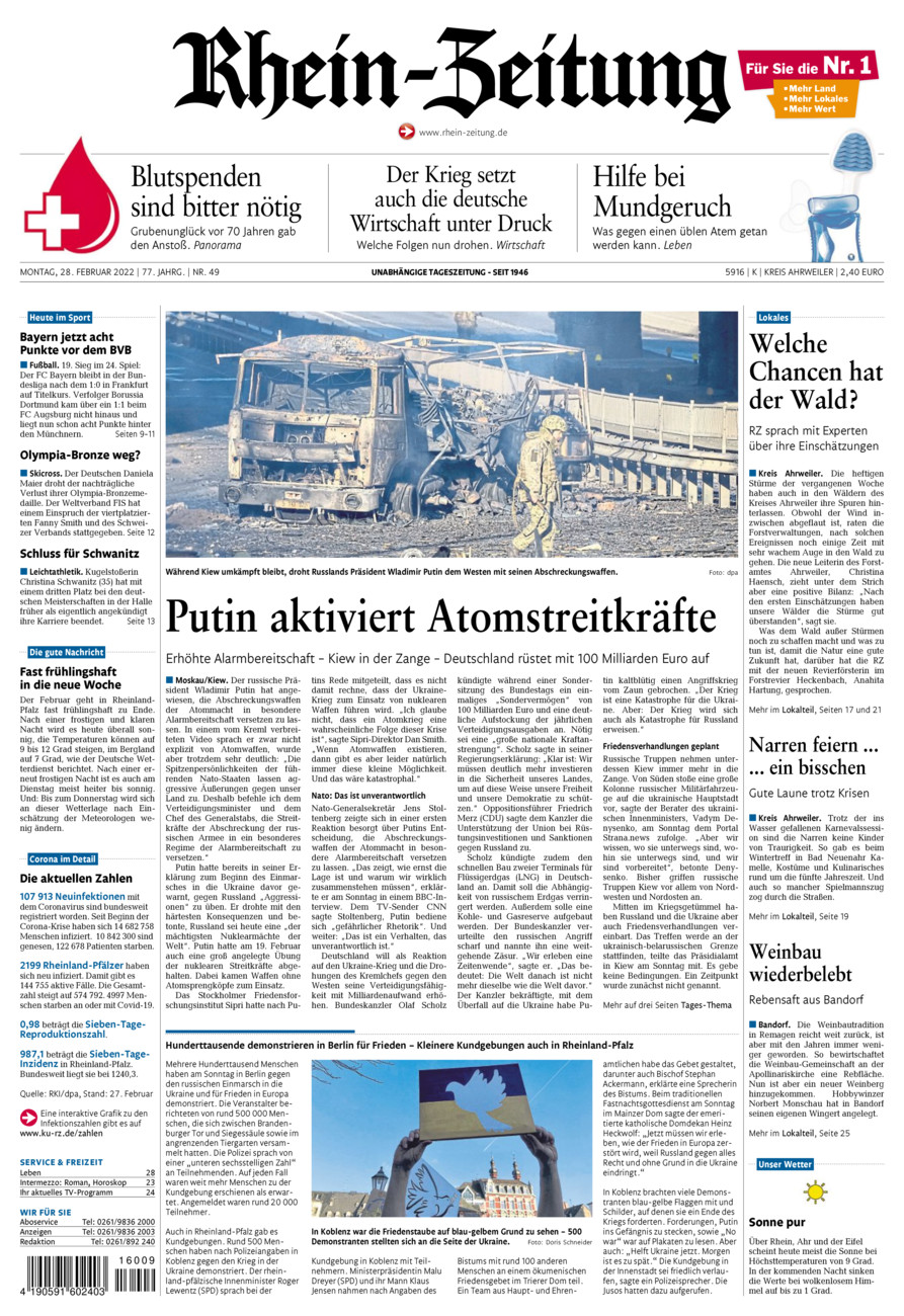 Rhein-Zeitung Kreis Ahrweiler vom Montag, 28.02.2022