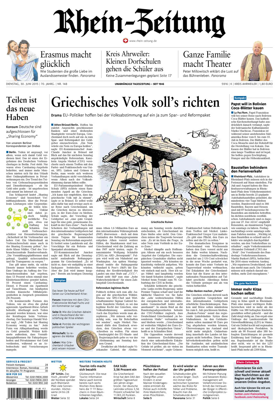 Rhein-Zeitung Kreis Ahrweiler vom Dienstag, 30.06.2015