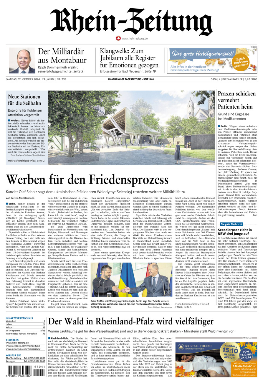 Rhein-Zeitung Kreis Ahrweiler vom Samstag, 12.10.2024