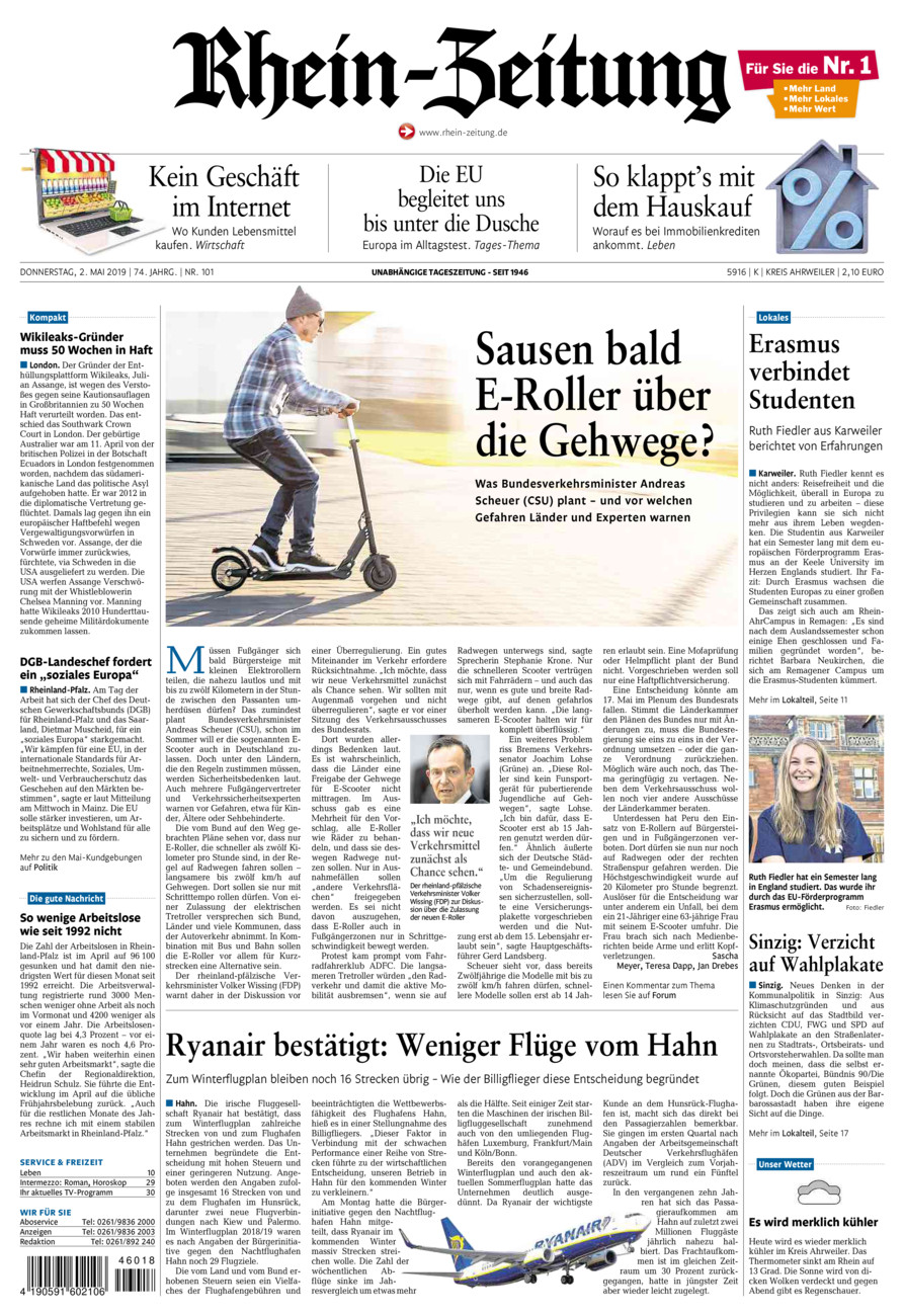 Rhein-Zeitung Kreis Ahrweiler vom Donnerstag, 02.05.2019