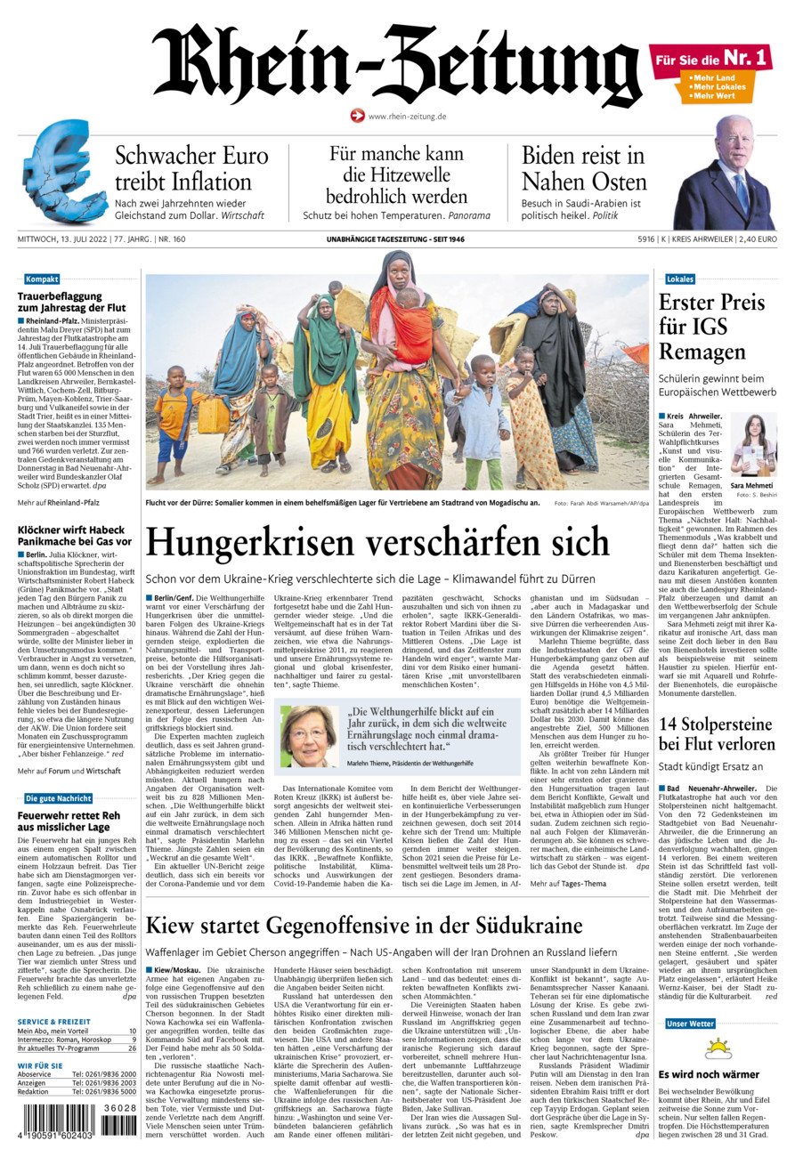 Rhein-Zeitung Kreis Ahrweiler vom Mittwoch, 13.07.2022