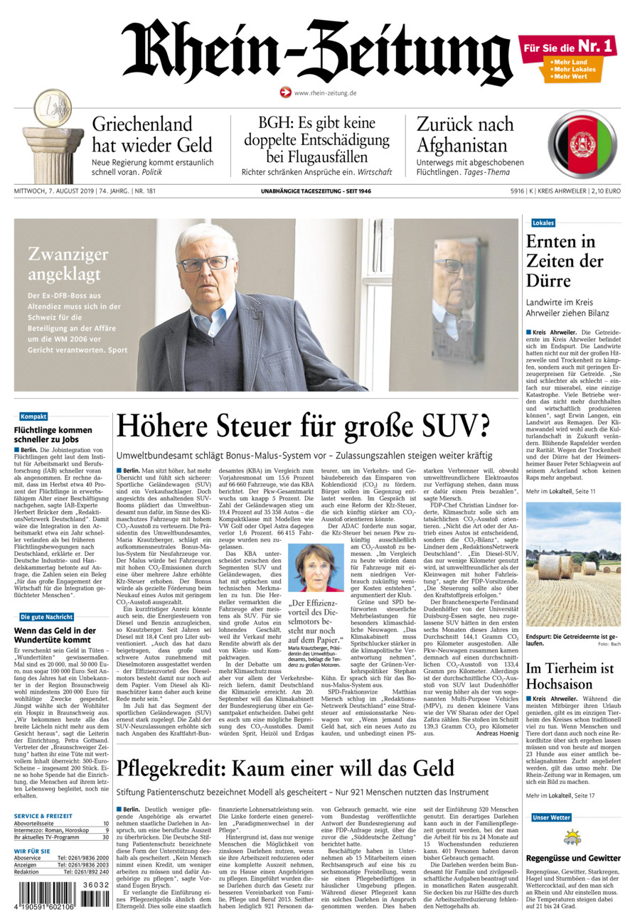 Rhein-Zeitung Kreis Ahrweiler vom Mittwoch, 07.08.2019