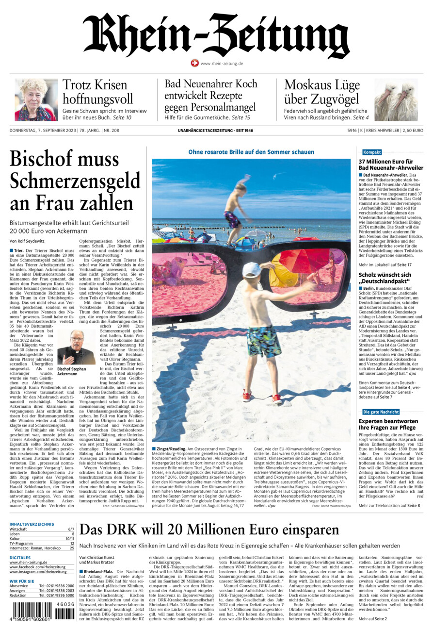 Rhein-Zeitung Kreis Ahrweiler vom Donnerstag, 07.09.2023
