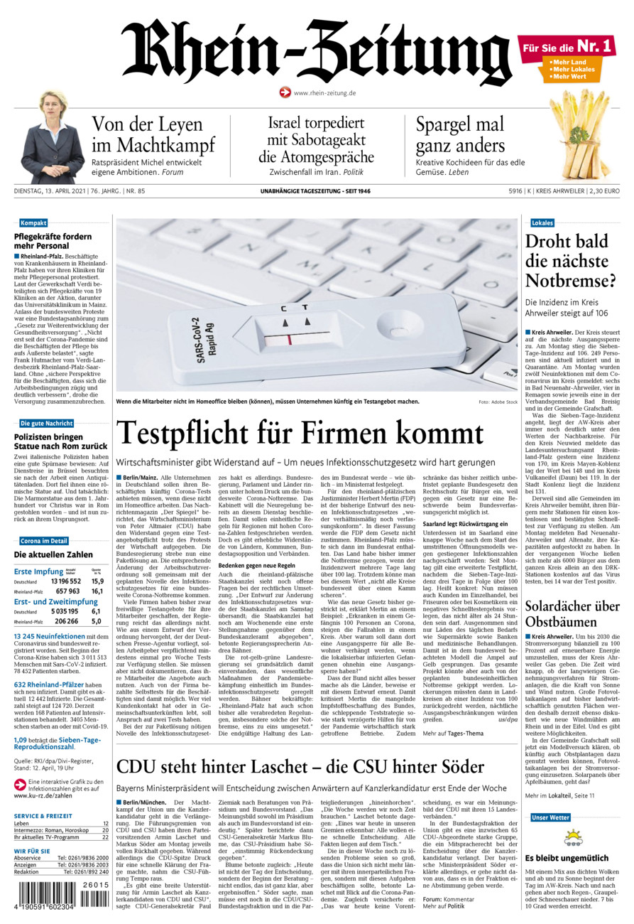 Rhein-Zeitung Kreis Ahrweiler vom Dienstag, 13.04.2021