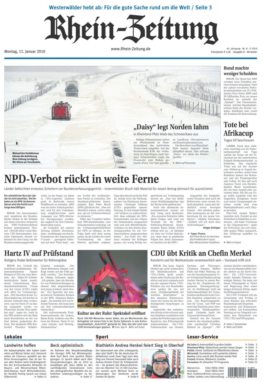 Rhein-Zeitung Kreis Ahrweiler vom Montag, 11.01.2010