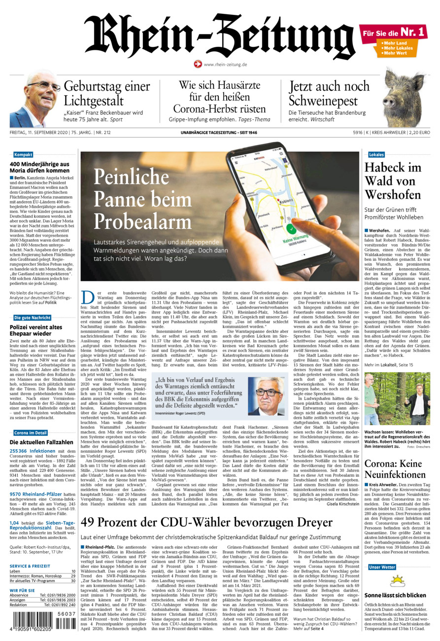 Rhein-Zeitung Kreis Ahrweiler vom Freitag, 11.09.2020
