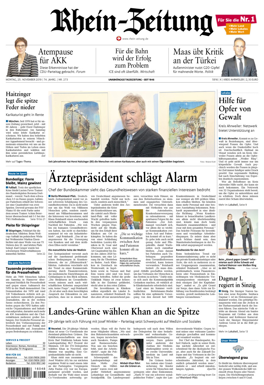 Rhein-Zeitung Kreis Ahrweiler vom Montag, 25.11.2019