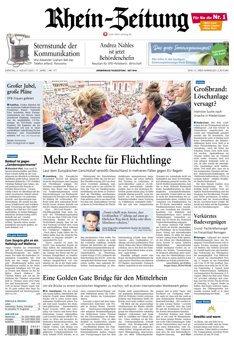Rhein-Zeitung Kreis Ahrweiler vom Dienstag, 02.08.2022