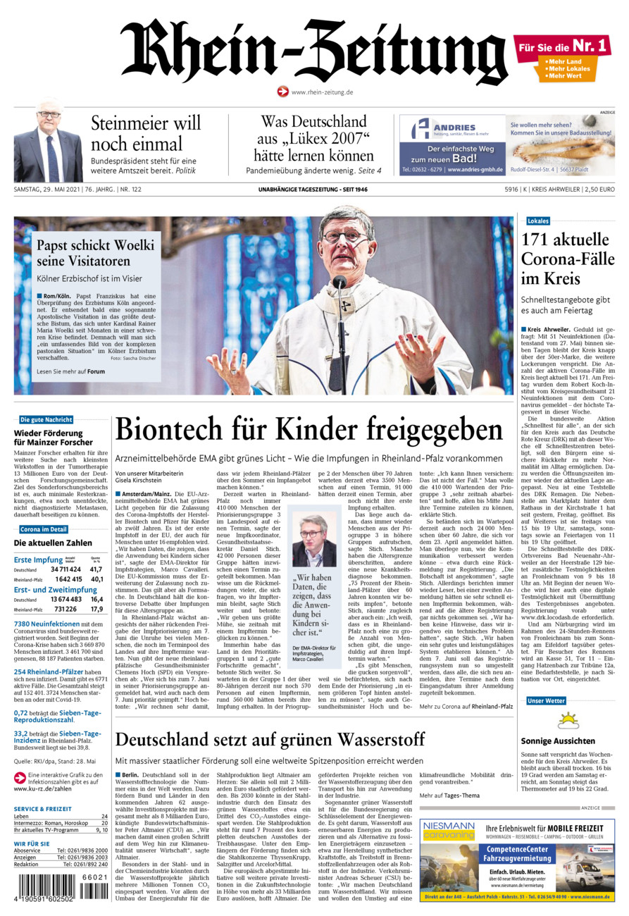 Rhein-Zeitung Kreis Ahrweiler vom Samstag, 29.05.2021
