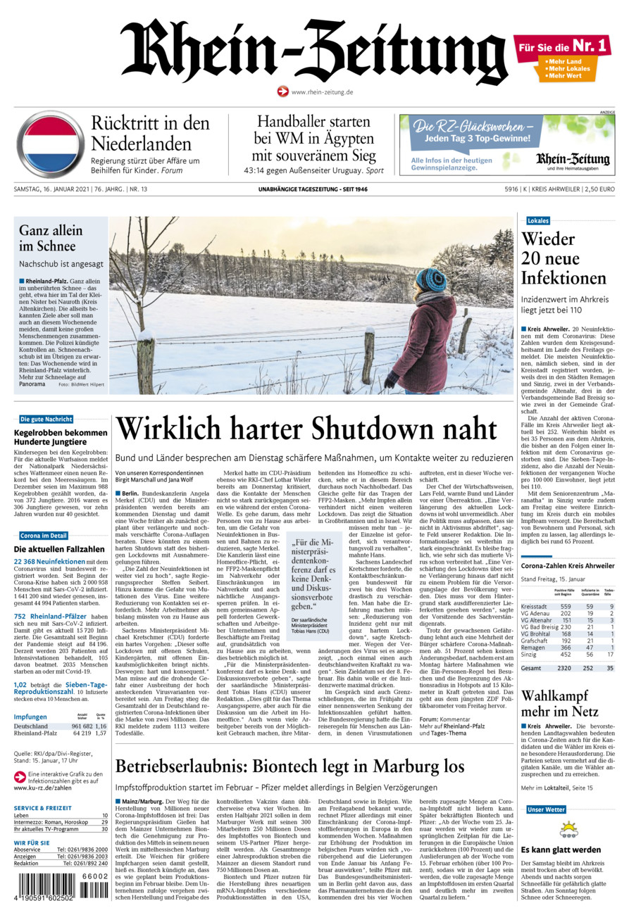 Rhein-Zeitung Kreis Ahrweiler vom Samstag, 16.01.2021