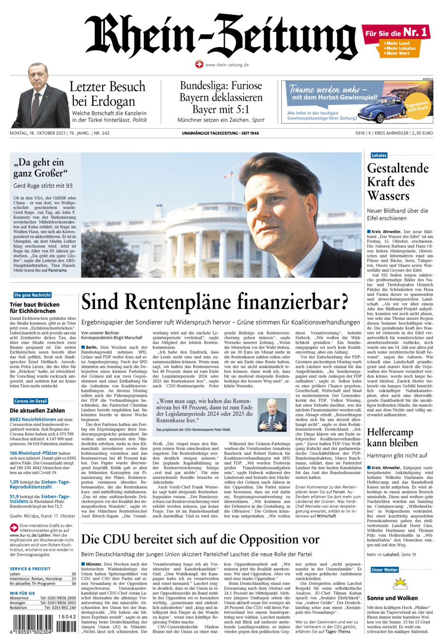 Rhein-Zeitung Kreis Ahrweiler vom Montag, 18.10.2021