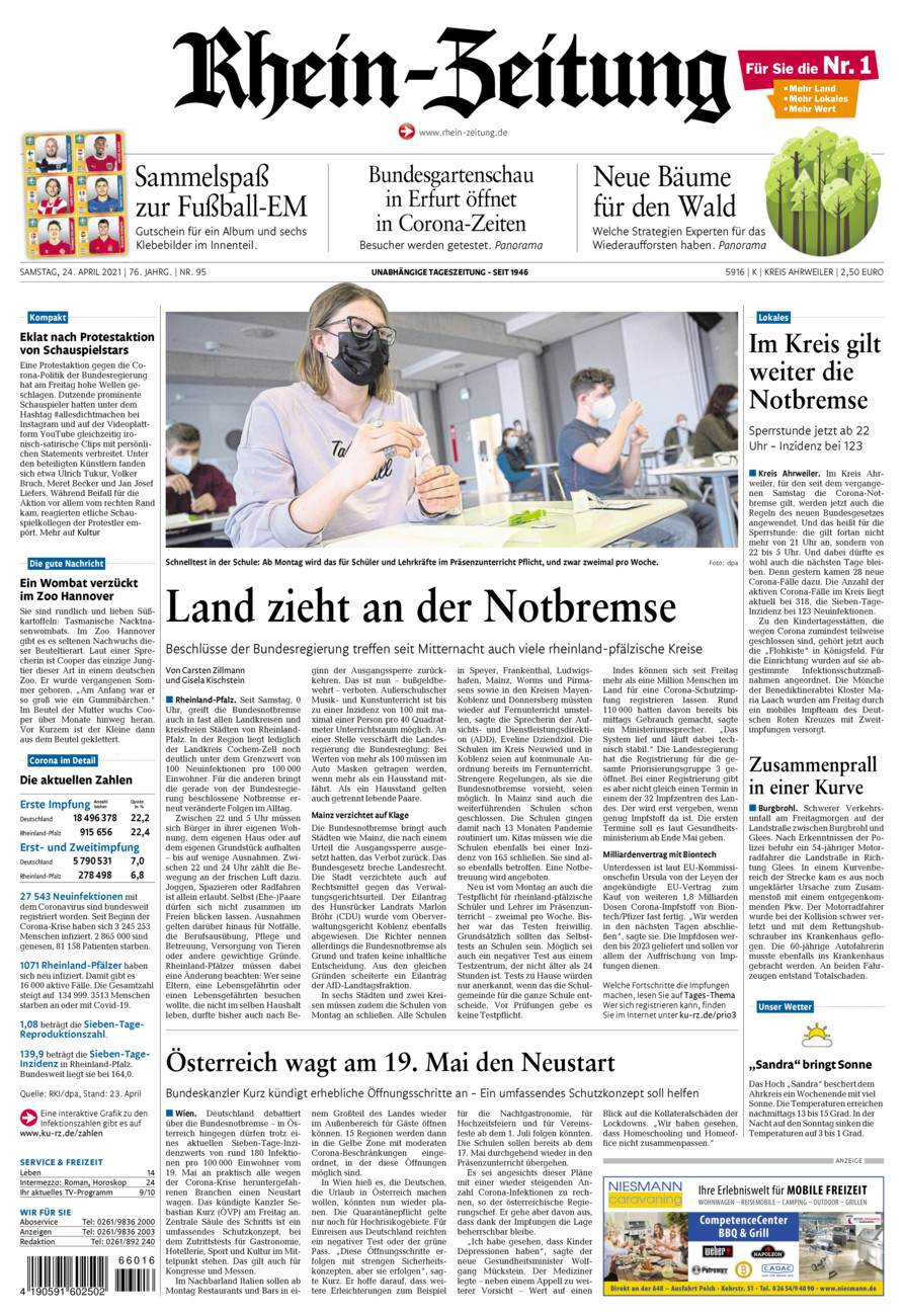 Rhein-Zeitung Kreis Ahrweiler vom Samstag, 24.04.2021