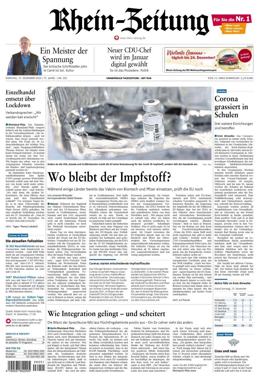Rhein-Zeitung Kreis Ahrweiler vom Dienstag, 15.12.2020