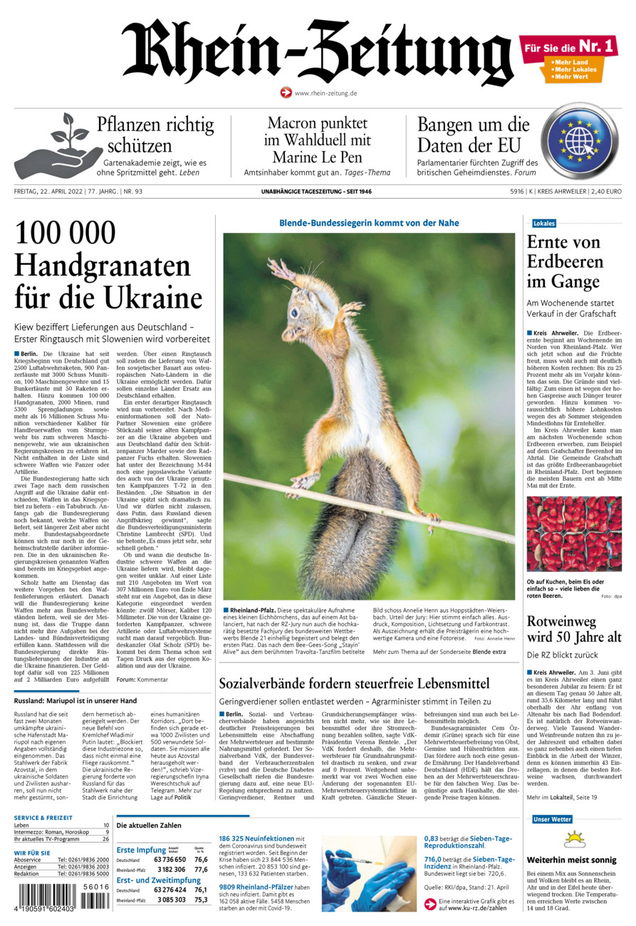 Rhein-Zeitung Kreis Ahrweiler vom Freitag, 22.04.2022