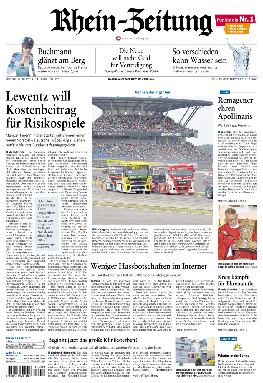 Rhein-Zeitung Kreis Ahrweiler vom Montag, 22.07.2019